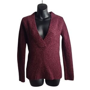 Moda International Women's Sweater Burgundy V-Neck Longsleeve Size Medium